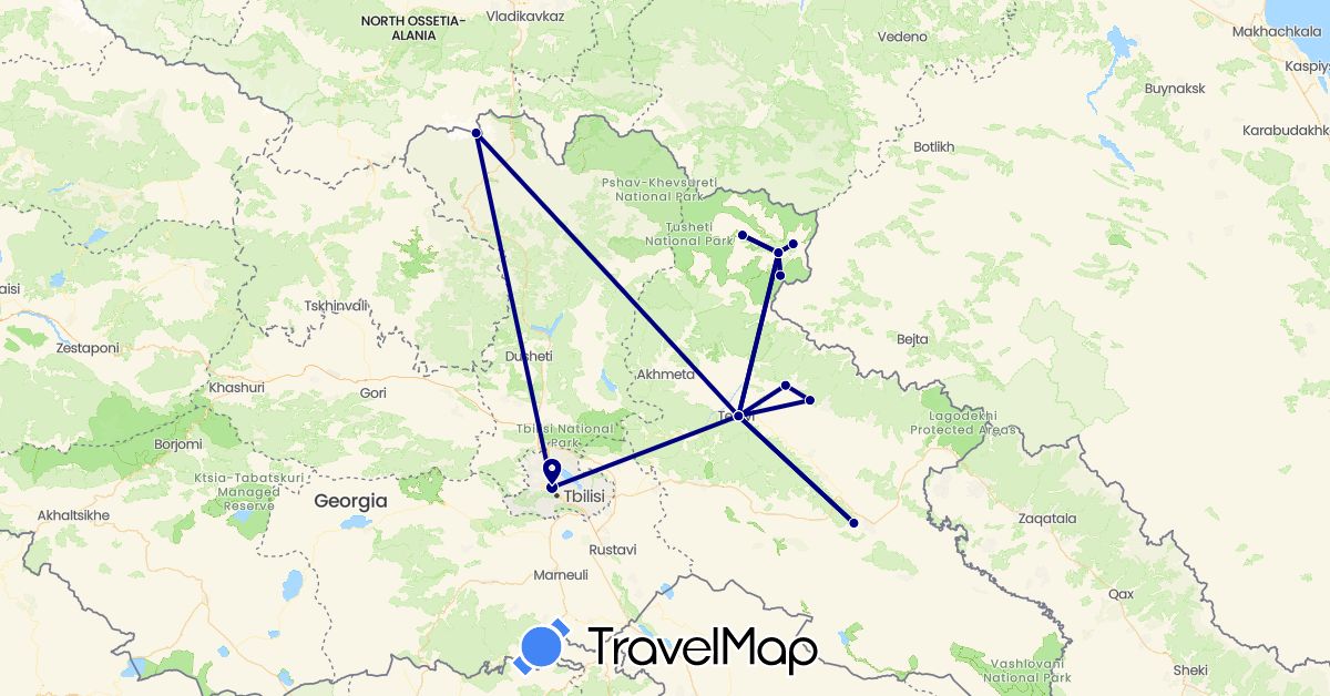 TravelMap itinerary: driving in Georgia, Russia (Asia, Europe)